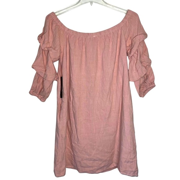 Lulu’s By the Pier Blush Pink Off-the-Shoulder Puff Sleeve Mini Dress Small NWT - Picture 3 of 10